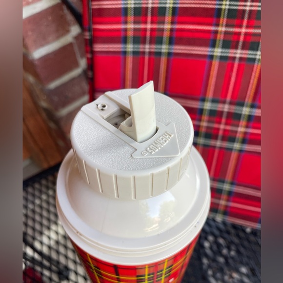 Vintage Red Plaid THERMOS Travel Picnic Set Canvas Bag King Seeley 1973 70's - Picture 4 of 16